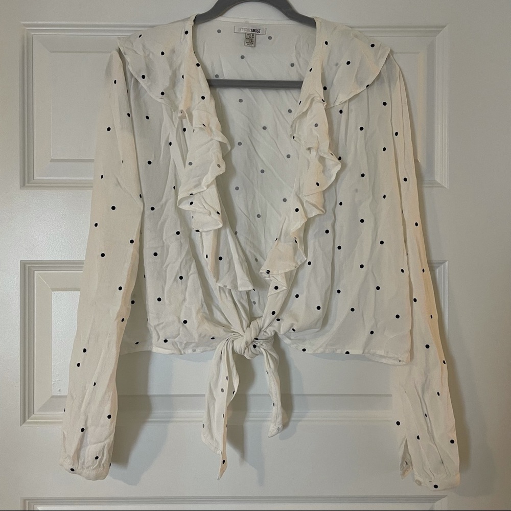 SOCIETY AMUSE Polka Dot Long Sleeve Blouse